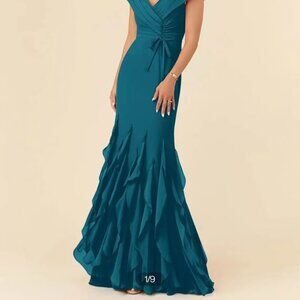 Formal dress- Ink Blue Mermaid Ruched Chiffon Dress